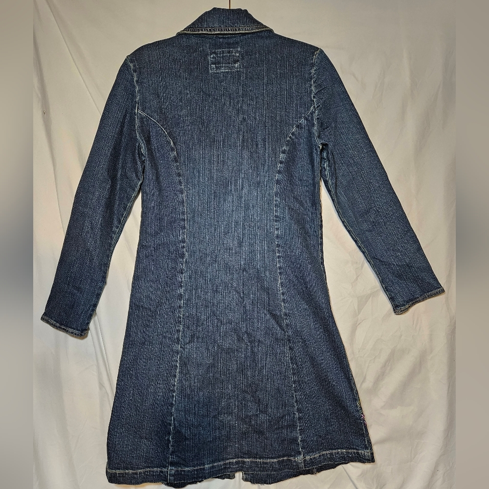 A.M.I. Embroidery Floral Duster Jean Denim Jacket Size Small Boho Western - Picture 7 of 11